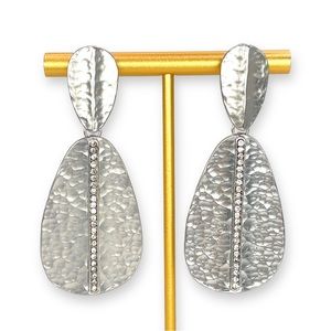 Silver Toned Statement Earrings with Rhinestone Stripe.